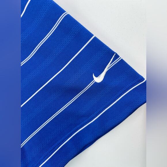 Nike Golf Polo Shirt Striped Dri-Fit Short Sleeve Button Blue White Men Medium - Picture 12 of 13